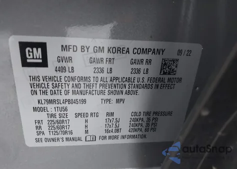 2023 Chevrolet Trailblazer Awd Lt z USA, uszkodzony, nr VIN KL79MRSL4PB045199